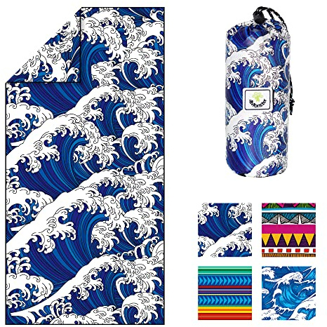 4Monster Mikrofaser-Strandtuch mit Tragetasche, sanddicht, Reisehandtuch, schnell trocknend, leichtes Handtuch für Wandern, Yoga, Fitnessstudio, Sport, Schwimmen, Camping, Fitness, Bad