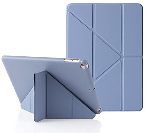 MuyDouxTech Funda para iPad 9,7 6a/5a Gen (2018/2017), y iPad Air 9,7 1a/2a Gen 2013/2014, Soporte Vertical y Horizontal 5 en 1, Cubierta de Silicona y Parte Trasera de TPU, Gris Lavanda