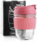 Sivaphe Glass Cup Reusable Travel Mug Tumbler with Straw Lid for Tea, Coffee Home Office 350ML/12OZ Pink Silicone Sleeve