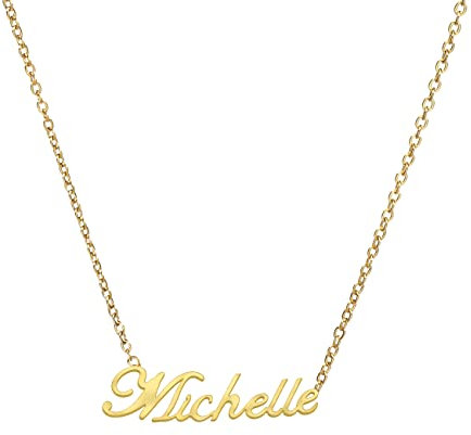 ANDANTE Premium Collection - Namenskette Michelle 14K Gold Edelstahl Halskette Personalisierte Kette mit Namen - längenverstellbar 43 cm - 48 cm
