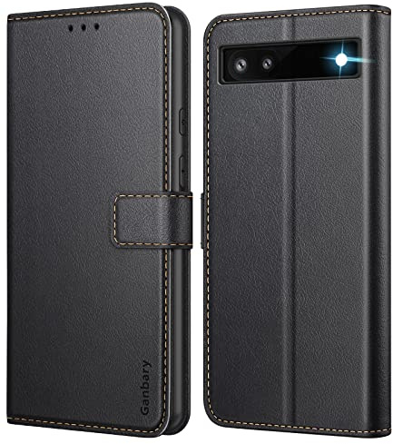Ganbary Coque pour Google Pixel 6a, [Housse en Cuir PU Premium] [Etui à Rabat] [Pochette de Portefeuille], Étui de Protection pour Google Pixel 6a - Noir