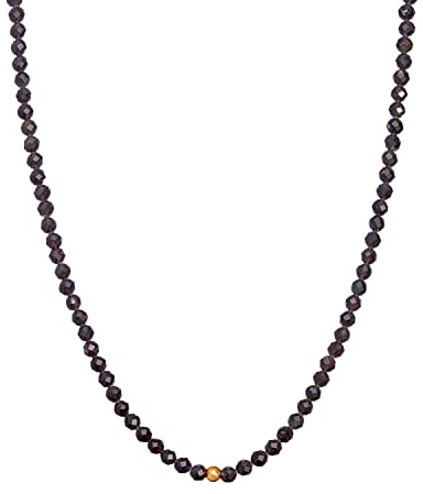BERGERLIN Naturstein Perlenkette Damen Herren, facettiert, Gold/Silber | Facettierte Naturstein Perlenkette: bunte Halskette Damen & Herren, echte Edelsteine – vom deutschen Prüflabor bestätigt.