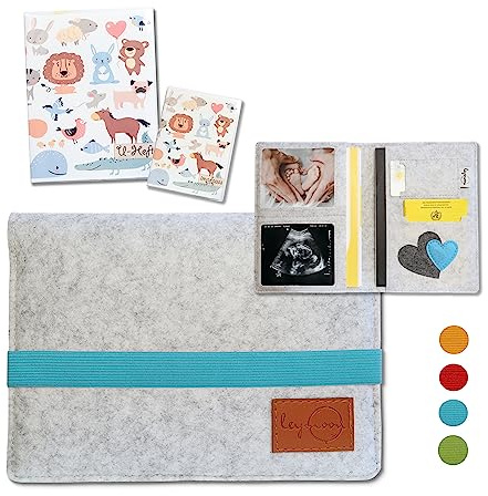 leymoon U Heft Hülle, Geschenk für Schwangere und Mama's mit vielen Fächern für Mutterpass, Ultraschallbilder, Kinder U-Heft, Impfpass uvm. (U Heft, Silbergrau-Blau)