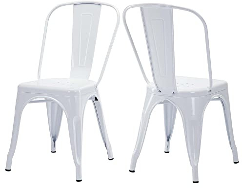 Duhome Bistrostühle Metallstuhl 2er Set aus Eisen Esszimmerstuhl mit Rückenlehne, Stapelbare Küchenstühle Industriedesign, Weiß