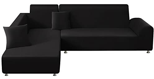 Mingfuxin Sofa-Schonbezüge, Elastische Stretch-Sofabezüge Überwürfe, Abschnitts-Sofabezüge Ecksofa Schonbezug Möbelschutz with 2 Stücke Kissenbezug für 3 Sitzer + 3 Sitzer L-förmige Sofa
