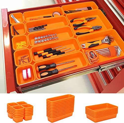 42 Stück Werkzeugkasten-Organizer, Trennwände, Rollwerkzeug, Kommode, Schrank, Werkbank, Schreibtisch, Schubladen, Organisation und Aufbewahrung für Hardware, Muttern, kleine Werkzeuge (orange)