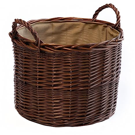 Arthur Cameron Panier à bûches rond rond en osier avec doublure et poignées (taille L, marron distillé)
