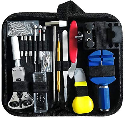 147-teiliges Uhren-Reparatur-Set, Uhren-Rücken-Entferner-Werkzeug, Uhrengehäuse-Öffner, Federsteg-Werkzeuge, Uhrenbatterie-Ersatz-Werkzeugset mit Tragetasche