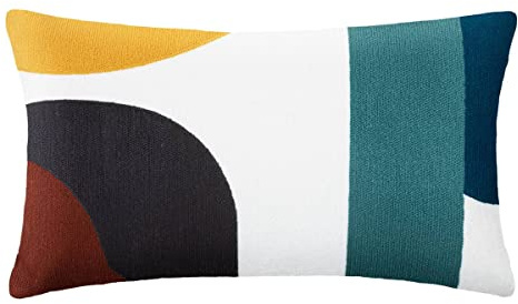 Atmosphera - Coussin Rectangulaire Hary 50 x 30 cm, Coton, Motifs Graphiques Brodés, Déhoussable - pour Salon, Chambre