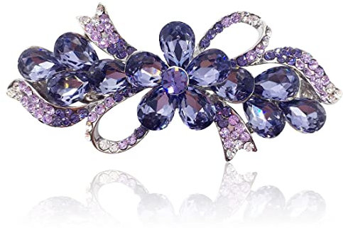 Tomedeks Fermaglio per capelli da donna, 1 pezzo, motivo floreale con strass, 7 cm x 3,5 cm, elegante e affascinante, adatto per tutte le acconciature e occasioni