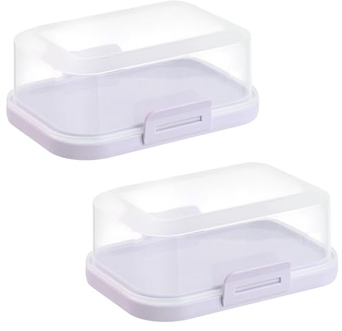 ENGELLAND - 2 mantequeras apilables con tapa y cierre de clic, lila/transparente, caja de plástico, campana de mantequilla, sin BPA, multiusos, resistente