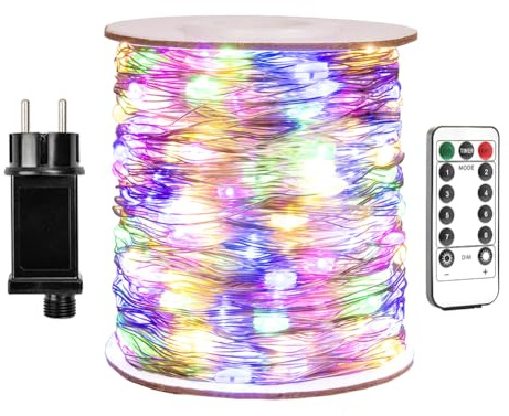 ZELUXDOT LED Lichterkette Bunt 30 m – 300 LEDs, Silberdraht, 8 Modi, mit Fernbedienung, Plug-in, IP44 Wasserdicht, für Innen & Außen, Weihnachten, Hochzeit, Garten, Deko