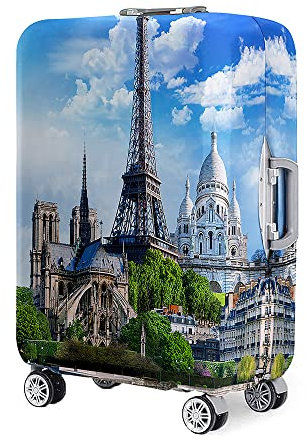 Morbuy Elastisch Reise Kofferhülle Kofferschutzhülle Koffer Schutzhülle mit Reißverschluss Luggage Cover Waschbar Architektonisches Muster Gepäck Cover (Eisenturm,XL (30-32 Zoll))