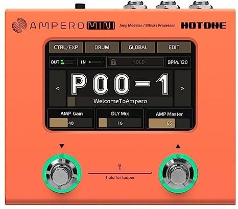 Hotone Gitarre Bass Multi-Effekte Prozessor Touchscreen Gitarre Bass Amp Modellierung IR Cabinets Simulation Multi Language Stereo OTG USB Audio Interface Ampero Mini (Orange)