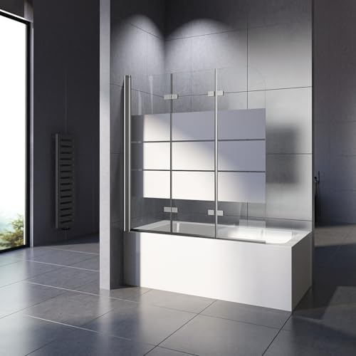 Duschwand für Badewanne 120x140cm Faltbar Duschwand Schwarz 3-teilig Duschabtrennungnaufsatz 6mm ESG Glas