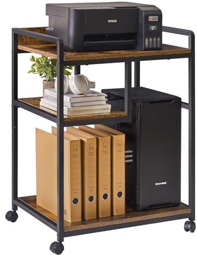 IBUYKE Mobile Printer Stand with Wheels, Large Printer Table and Paper Shredder Rack for Home Office Organization, Rolling Cart Stand for Heat Press, Microwave and Mini Fridge TPS002H