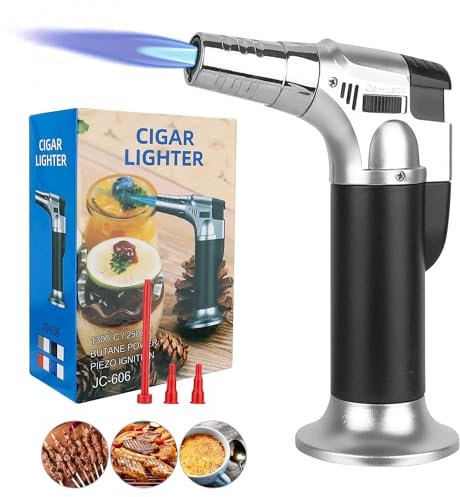 CTDMJ Flambierbrenner Einstellbarer Gasfeuerzeug Nachfüllbarer Bunsenbrenner Küchenbrenner mit 3Gasdüsen-Anschlusskonverter Sturmfeuerzeug für Küche Crème Brulée Grill Löten (Butan Nicht Inbegriffen)