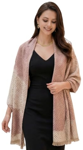 LA FERANI Damen Kaschmir Schal dünn 185x65cm Frühling Winter Kaschmirschal beige weiß Halstuch Wollschal Wolle elegant Business Style Stil
