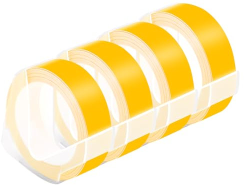 NineLeaf 4 Packung Ersatz für Dymo S0898172 521208 3D Kunststoff Prägebändern 12mm x 3m Weiß auf Gelb Bänder Schriftband für Office Mate II 1540 154000 Organizer Xpress Pro 1575 Beschriftungsgerät