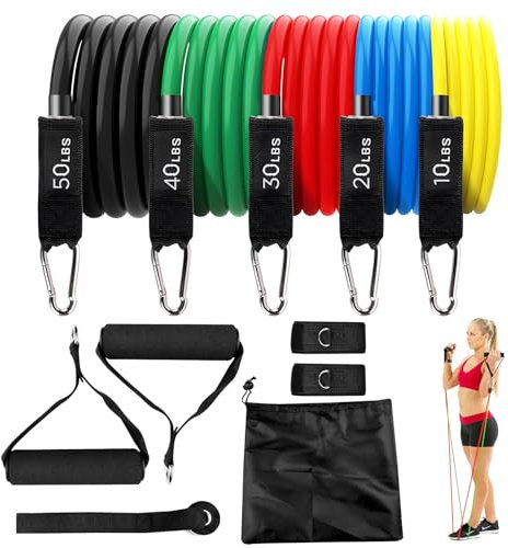 Lectorias 5 Fitnessbänder Expander, Resistance Bands Widerstandsbänder, Fitnessgeräte Krafttraining, Trainingsbänder, Trainingsband mit 2 Griffe 2 Knöchelriemen 1 Türanker 1 Aufbewahrungstasche