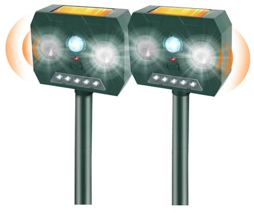 Zucklight Repelente de gatos, 2 piezas de espantador de animales alimentado por energía solar, repelente ultrasónico de zorros, asustador ultrasónico de fijación rápida con estaca para el suelo