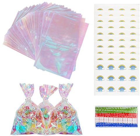 120 Bolsas de Celofán Transparentes 15.1 x 10 cm, Bolsas Transparentes Pequeñas con Fondo Plano, Bolsas de Plástico OPP Reutilizables con Cintas y Pegatinas Redondas para Dulces Chocolates