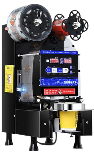 Máquina selladora de Vasos Comercial, máquina selladora de Vasos eléctrica de 500-800 Tazas por Hora, Temperatura Ajustable 150~230 °C/Sellos 90-95 mm/Panel LED de Control Digital, 350 W Black