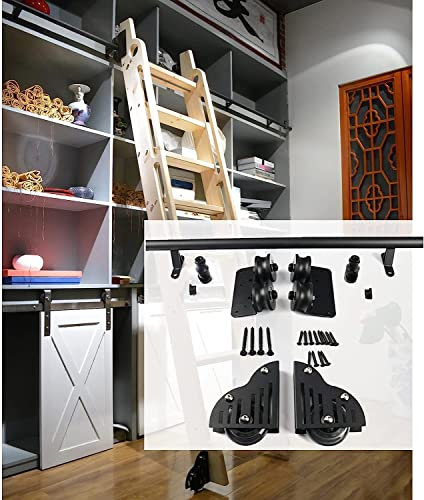 TWHZSAI 3,3-20 Fuß rustikaler schwarzer Rollleiterbausatz aus rundem Rohr, mobiler Leiterbausatz aus rundem Rohr, komplettes Hardwareset, mit Verlängerungsschiene/-geländer (ohne Leiter) (Größe: 6,6