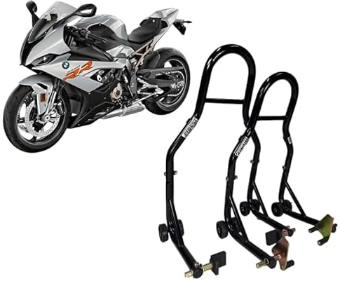 Coppia 2 cavalletti con piastre a L alzamoto alza moto per alzare sollevare le ruote anteriore e posteriore compatibili con BMW 1000 RR S o M di tutti gli anni e versioni