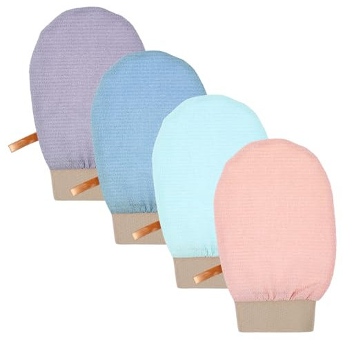Oruola 4 Stück Hamam Handschuh,Peelinghandschuh Körper,Kese Peelinghandschuh,Exfoliating Gloves für von Schmutz und alter Nagelhaut am Körper,Massage Dusch Handschuhe,Mehrfarbig