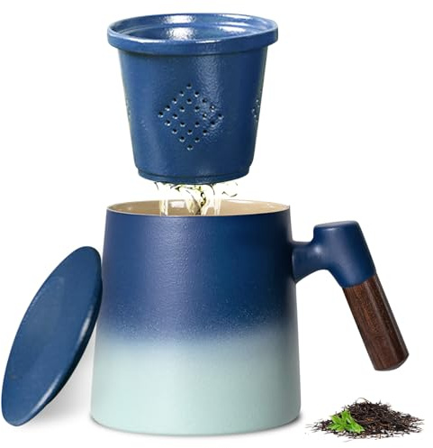 Tasse À Thé En Céramique Avec Infuseur Et Couvercle, 420ml Tasse À Thé Avec Infuseur, Tasses À Thé, Ceramique Tasse À Thé, Tasse The Avec Infuseur Pour Maison, Cadeau, Trempage Du Thé