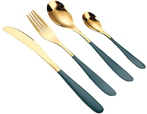GAROEN Ensemble de Couverts de 4 pièces, en Acier Inoxydable Poli Miroir, Comprenant Un Couteau, Une Fourchette, Une cuillère, Une Vaisselle élégante, des Couverts de Table (Vert 16 pièces)