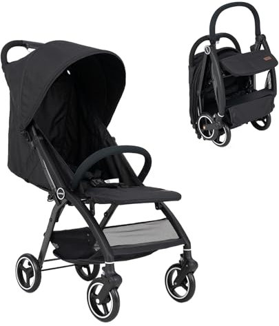DREAMADE Kinderwagen, Buggy faltbar & tragbar mit verstellbarer Rückenlehne, Reisebuggy mit EVA-Räder, Bremse, Verdeck & 5-Punkt-Sicherheitsgurt, schnelles Zusammenklappen, bis 15 kg (Schwarz)