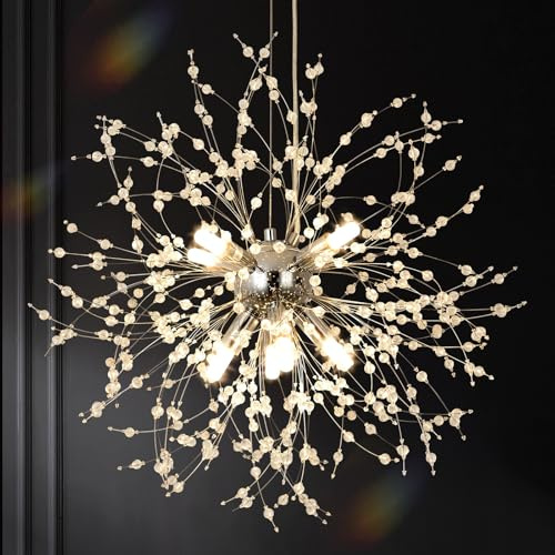 KUNYEEE Lámparas modernas tipo araña con diseño de fuegos artificiales, lámpara colgante Dandelion, 8 luces cromadas G9, lámpara tipo araña con cristales para salón, dormitorio, comedor, Φ45 cm
