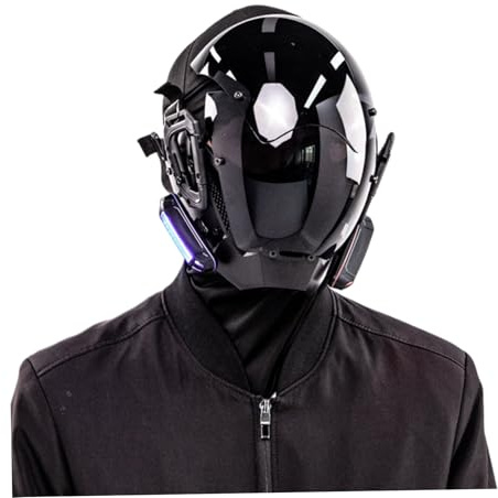 Pesoncarl Cyber Mask Halloween Punk Helmet Mask with LED Light Techwear Cyber Futuristic Gothic Cosplay Halloween Costume Accessories