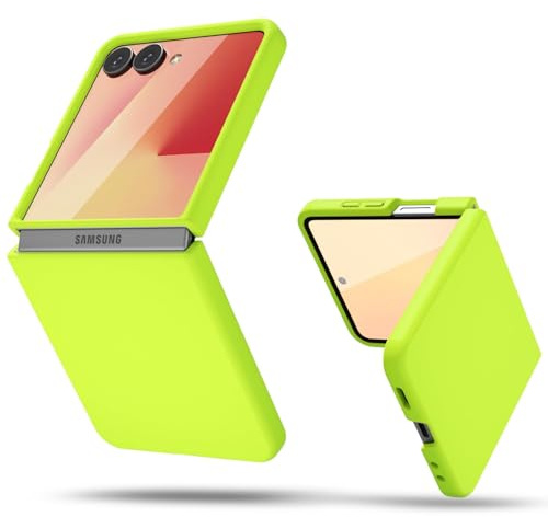 oakxco for Samsung Galaxy Z Flip 7 Phone Case Liquid Silicone, Cute Thin Slim Soft Rubber Gel for Women Men, Smooth Matte Plain Bright Color Simple Case with Camera Cover, Fluorescent Neon Green Lime