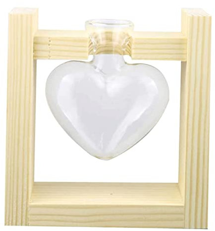 Toddmomy Vase Herzform Hydrokultur Glasblumentopf Mit Schwenkhalterung Naturholzständer Für Kleine Pflanzen Und Dekoration in Wohnzimmer Oder Büro