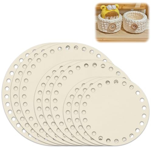 9 Stück Korbboden zum HäKeln, Naturholzkorbboden Rund Robust 10/12.5/15cm | Holzboden zum HäKeln DIY Hohler, HäKelkorb Set Blank für Heimdekoration Geschenkideen Webbedarf Kunsthandwerk