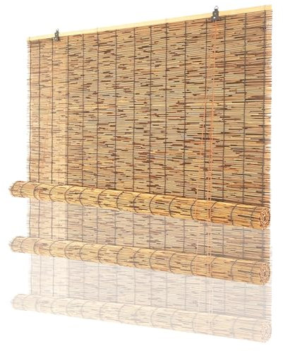 LJDJRHXH Bambus Rollos für Fenster, Bambusrollo Jalousien Wetterfest, Natur Schilf Seitenzugrollo, Raffrollo Blickdicht Vorhang Holzrollos mit Lifter 50 60 80 120 140 160 165 cm(W120cm x H120cm)