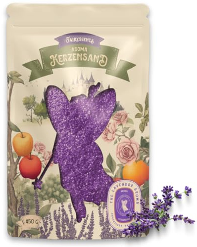 Fairyscents® Kerzensand mit Duft – 450g Kerzenwachs Granulat + 3 Dochte – Kerzensand mit Docht – Lavendelzauber DIY Duftkerzen selber Machen