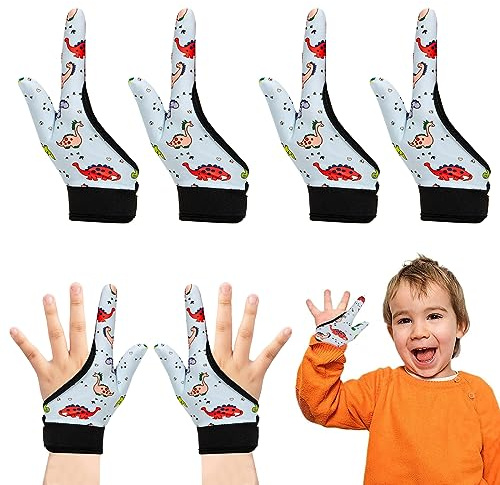 SJFNJN 4 guanti per bambini a compressione da masticare, per bambini, per smettere di succhiare il pollice e mordere le dita, per bambini dai 5 ai 13 anni (Dinosauro 02)