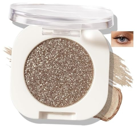 Mocha Brown Glitter Eyeshadow, Single Pressed Powder, Creamy Shimmer Finish, Highly Pigmented, Waterproof & Long-Lasting, Smooth & Blendable, Versatile Sparkly Makeup for All-Day Wear
