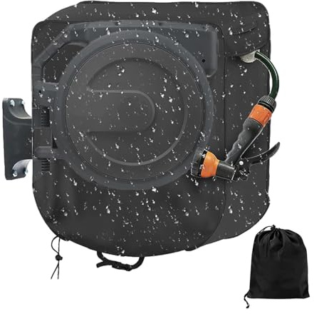 Cubierta retráctil negra para carrete de manguera, protector de almacenamiento impermeable para exteriores, protector de tela Oxford 450D con revestimiento resistente a los rayos UV para caja de