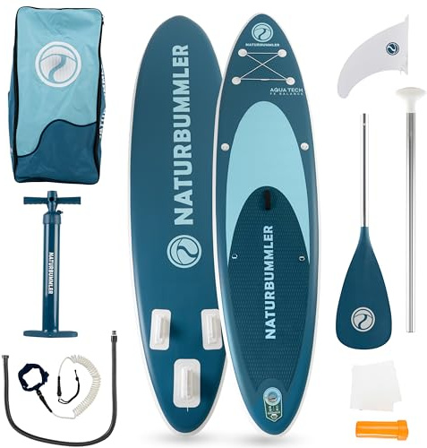 Naturbummler ® SUP Stand Up Paddling Board CO2 Neutral 330 x 81 x 15 cm [Perfekte Größe] für Anfänger & Fortgeschrittene – SUP Board Komplett Set - Stand Up Paddle Deutsche Brand Paddle