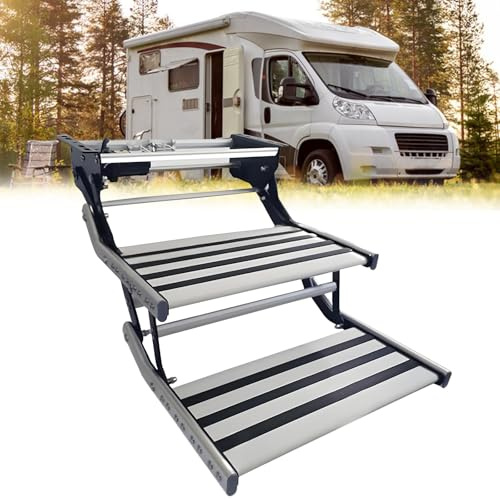 DPLWJPP Escalier Double Rétractable Manuel pour Caravane,2 Marches Escamotable Électrique,Pliable Et Automatique,Capacité de Charge 200 Kg Manualtype