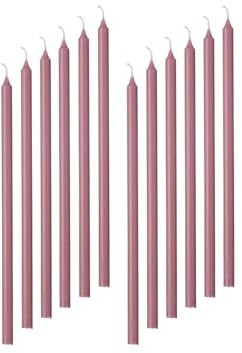 12er Pack dünne Stabkerzen lang H:30 cm Ø:1,3 cm Brenndauer 4,5 Stunden Nordisches Umweltzeichen Kerze Advent Weihnachten, Farbe:Malva