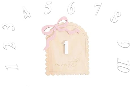 Baby Milestone Cards, Wooden Baby Monthly Milestone Cards with Glue Points, Bow Styled Milestone Baby Cards with Replaceable Number, Photo Props for Infants 0-12 Months