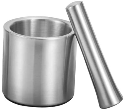 ARTIBETTER Stainless Steel Mortar and Pestle Smooth Grinding Rod Manual Ginger Crusher Garlic Crusher Bowl for Kitchen Use Indian Style Crushing Tool