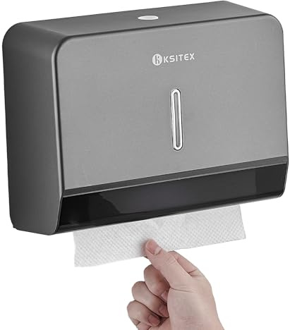 KSITEX Paper Towel Dispenser Commercial Wall Mount,Z-Fold Multifold Hand Towel Dispenser No Dril for Bathroom Kitchen Office,200+ Sheet,Lockable Design (Gray)