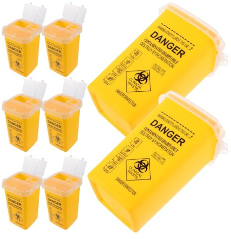 TOGEVAL 8 Pezzi Contenitore per Smaltimento Aghi Tatuaggi Box Giallo con Coperchio Resistente e Sicuro per Uso Lab e Salone Ampio Spazio Raccolta e Conformità Normativa